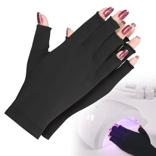 UV Gloves for Nails, Professional UPF50+ Fingerless Gloves for Gel Manicures, Black