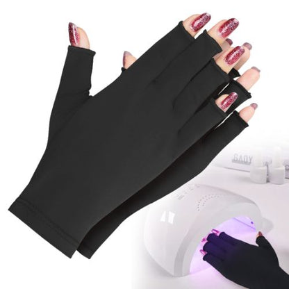 UV Gloves for Nails, Professional UPF50+ Fingerless Gloves for Gel Manicures, Black