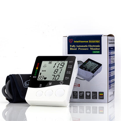 Professional Upper Arm Digital Blood Pressure Monitor with Cuff Intelligent Pressure Heart Rate Detection Colorful Backlight Heartbeat & Hypertension Detector