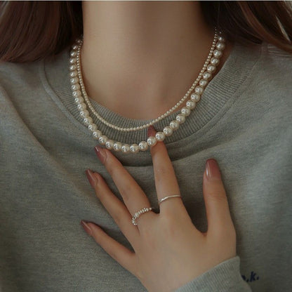 New French temperament geometric pearl double-layer necklace fashionable simple high-end clavicle chain fashionable versatile necklace