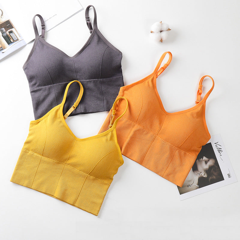 3PC Women’s seamless bra Tracksuit without steel ring Ladies lingerie tube top comfortable sports bra Girls hollowed out sling bra removable chest pad