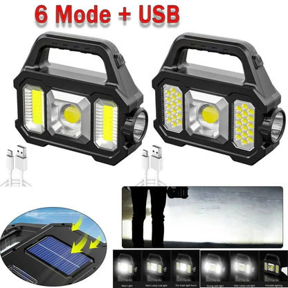 Solar Rechargeable Flashlight Zoomable Waterproof COB LED Torch Brightly Light Portable Powerful Lantern for Camping