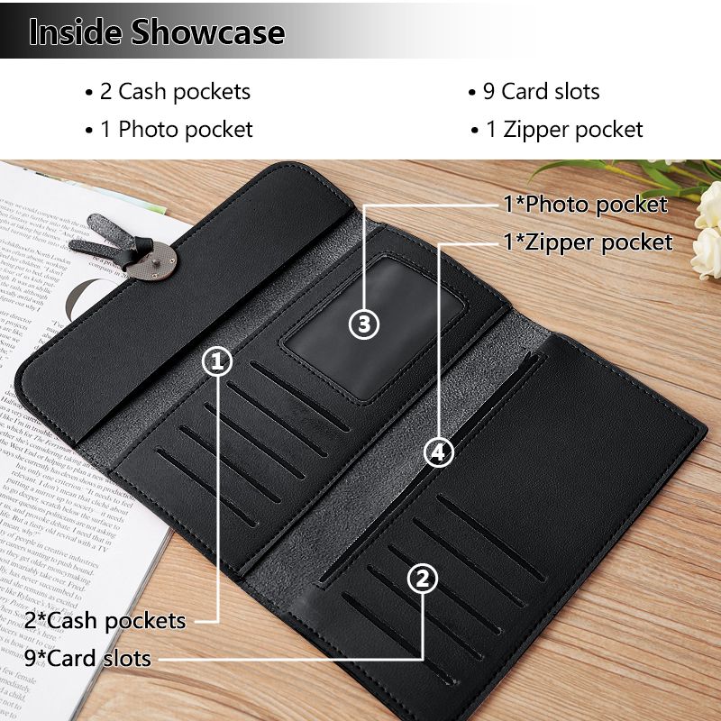 Women Long Wallet Ladies Coin Purse Tri-fold Wallet Card Case Black Wallet