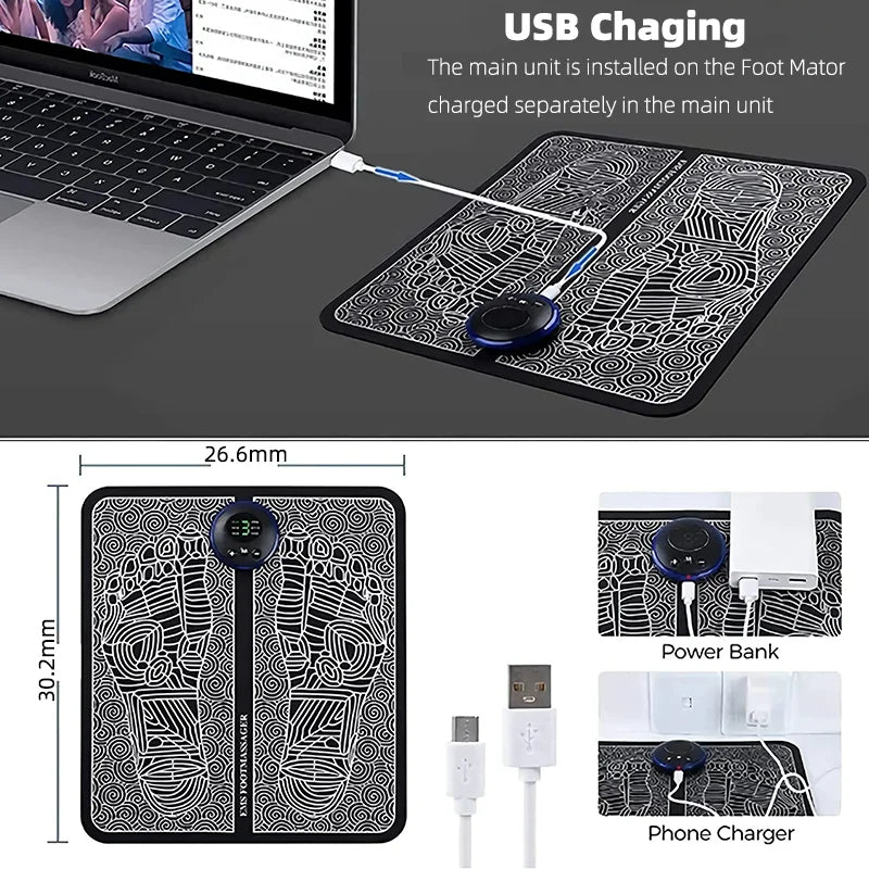 USB EMS Foot Massager Pad Portable Foot Care Massage Mat Pulse Muscle Stimulation Improve Blood Circulation Relieve Fatigue Relax Feet Footmassager Pad