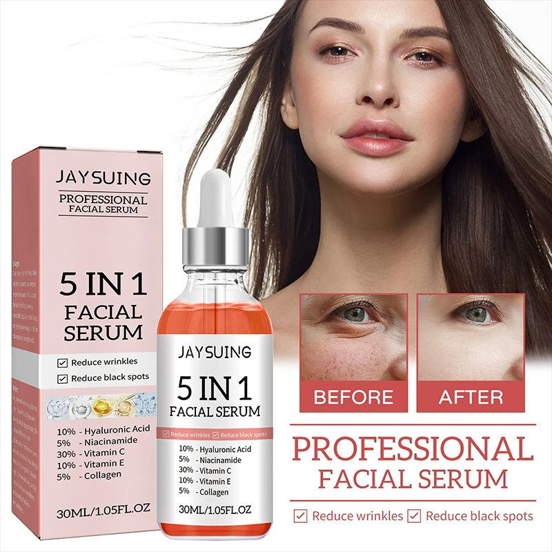 5 in 1 Face Serum Anti-wrinkle Hydrating Hyaluronic Acid Serum Vitamin C Facial Essence Lightening Spots Vitamin E Essence Smoothing and Brightening Care Niacinamide Collagen Hydrating and Moisturizin