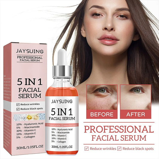 5 in 1 Face Serum Anti-wrinkle Hydrating Hyaluronic Acid Serum Vitamin C Facial Essence Lightening Spots Vitamin E Essence Smoothing and Brightening Care Niacinamide Collagen Hydrating and Moisturizin