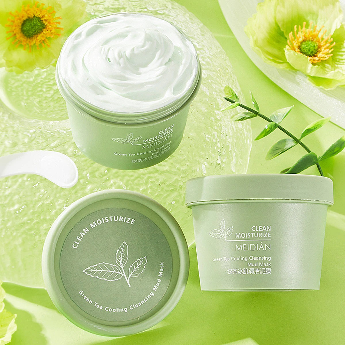 Green Tea Cooling Cleansing Skin Mask Deep Cleaning Face Skin Care Mud Mask Blackhead Remover Moisturizing Whitening Degreasing and Cleansing Beauty Health Face Care