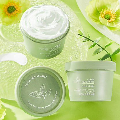 Green Tea Cooling Cleansing Skin Mask Deep Cleaning Face Skin Care Mud Mask Blackhead Remover Moisturizing Whitening Degreasing and Cleansing Beauty Health Face Care