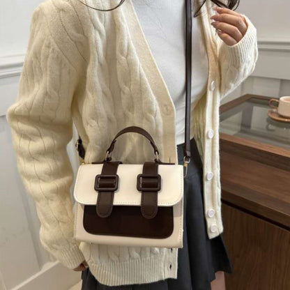 Mateamoda Chic Dual Buckle Medium Satchel Bag with Adjustable Strap Crossbody Bag