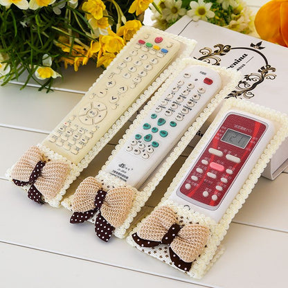 3Pcs Remote control kit,cloth set TV Remote Control Case Cover Textile Protective Bag , Tv Remote Control Protective Sleeve Dust Cover Tv Remote Control Cover With Bowknot Fabric