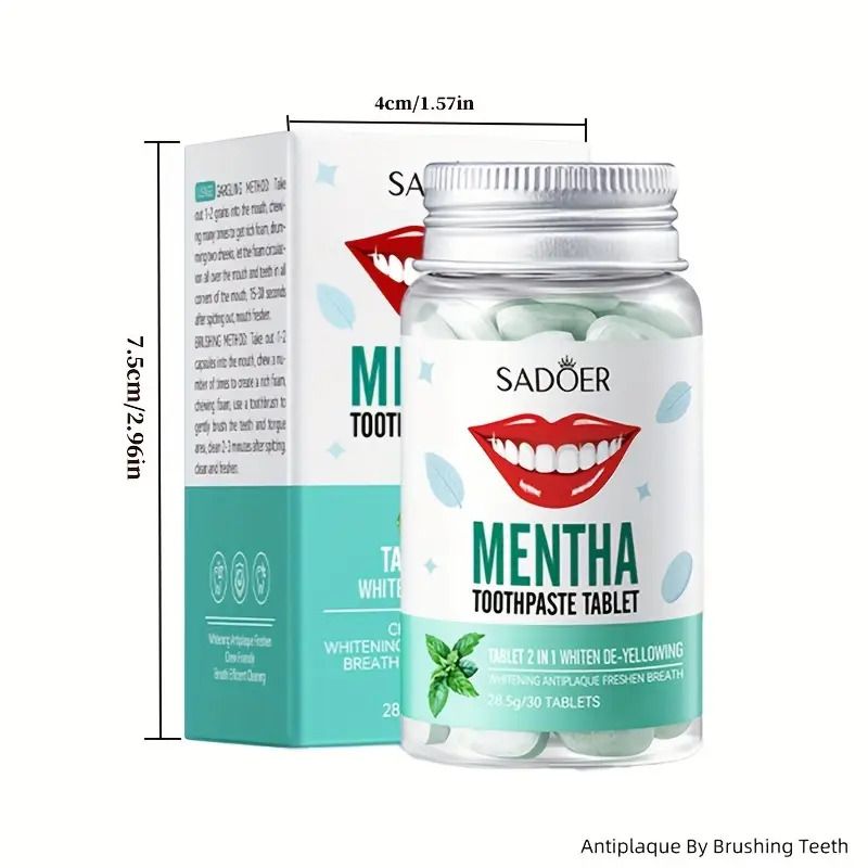 Peppermint Toothpaste Tablets, Solid Toothpaste Granules, Chewable Mouthwash Granules, Fresh Breath - Deep Cleansing - Portable for Travel, Suitable for Men And Women