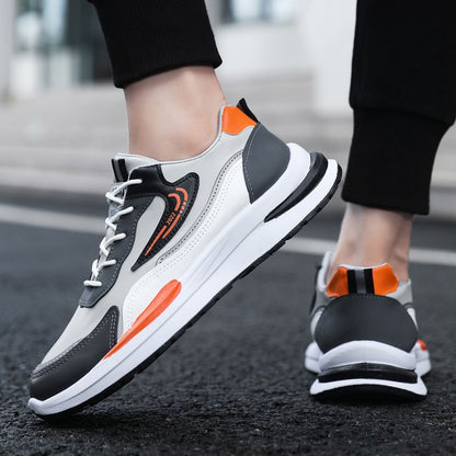 Size 41-45 Men's PU artificial leather fashion sneakers outdoor sports shoes students running shoes Boys walking shoes athletic driving shoes grey +orange