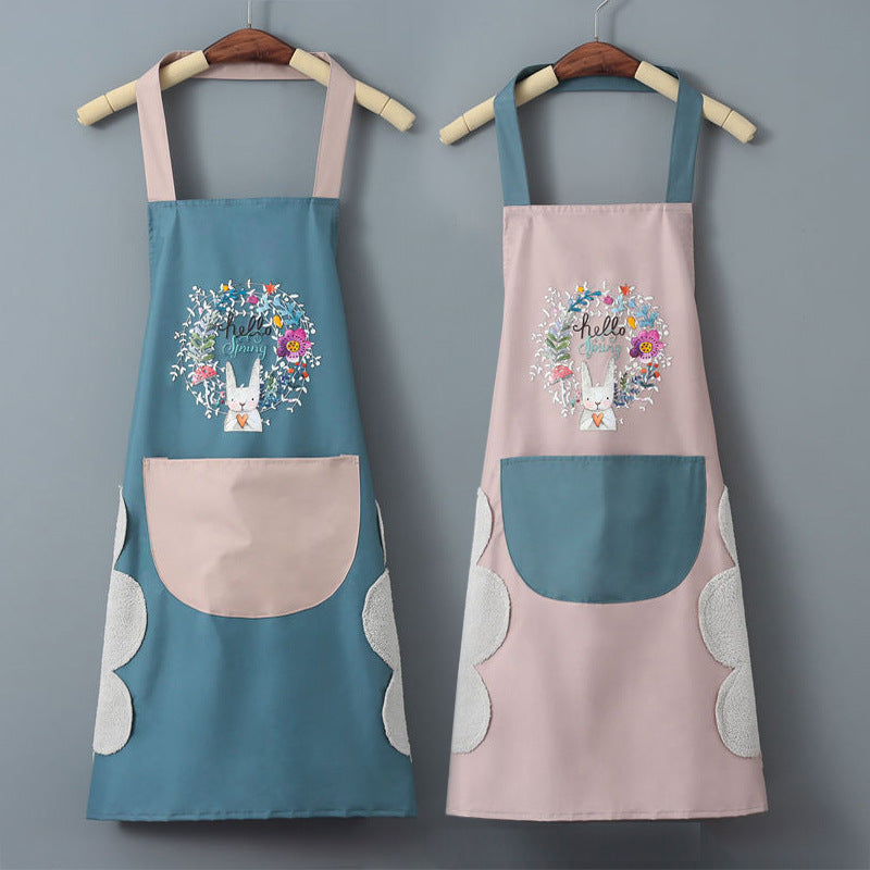 Cartoon Kitchen Apron with Pocket Oil-proof Waterproof Apron Hand wipe apron Household Cooking Tools Kitchen Cooking Accessories