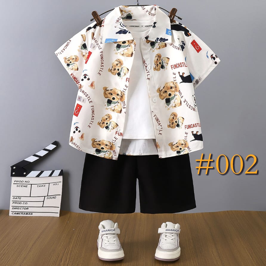 2-Piece Set (Shirt+Shorts) New Boys' Casual Clothing Set Cute Printed Short Sleeve Shirt & Summer Shorts Outfit For Kids