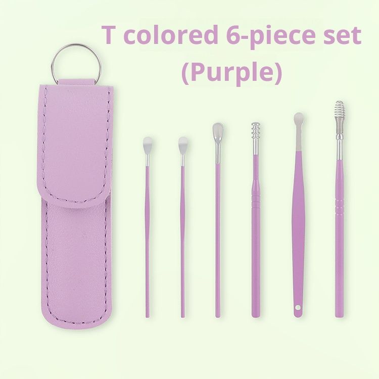 6-piece Stainless steel ear digging spoon portable keychain spiral ear spoon ear picking ear picking tool set