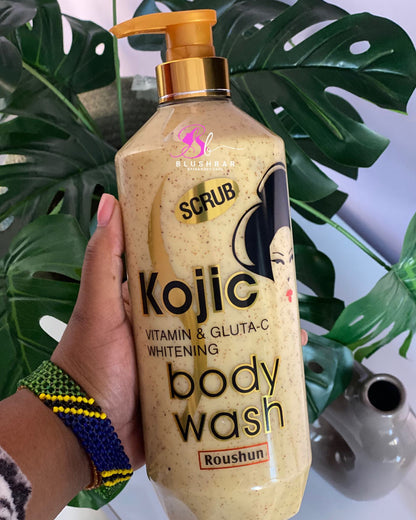 ROUSHUN Body Wash Kojic Vitamin C & GLUTA-C Whitening Body Wash Removes Acnes Clear Pimples Cleans and Hydrates Glow and Shine Kojic Scrub Shower Cream 1000 ml Body Washe