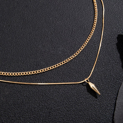 KunJoe 2pcs/set Stainless Steel Metal Rivet Pendant Thin Snake Chain Necklace for Men Punk Silver Color Cuban Link Chain Choker