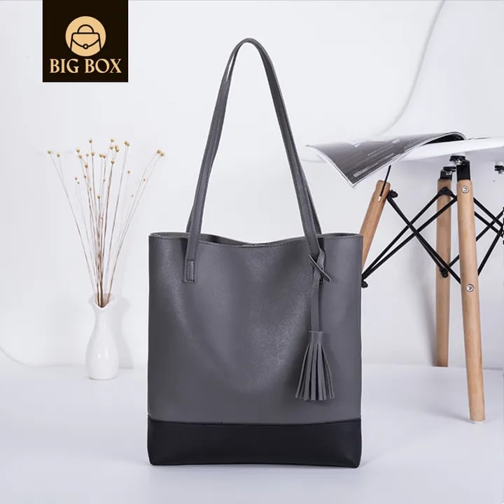 BigBox Women color blocking Handbag Designer Fashionable large capacity tassel design PU leather shoulder tote bag women handbag