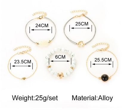 Fashion All-match Women's Alloy Pineapple Love Map Beaded Bracelet Jewellery MMSHOP Amazon Hot Sale 5 Pieces / set Gold as picture