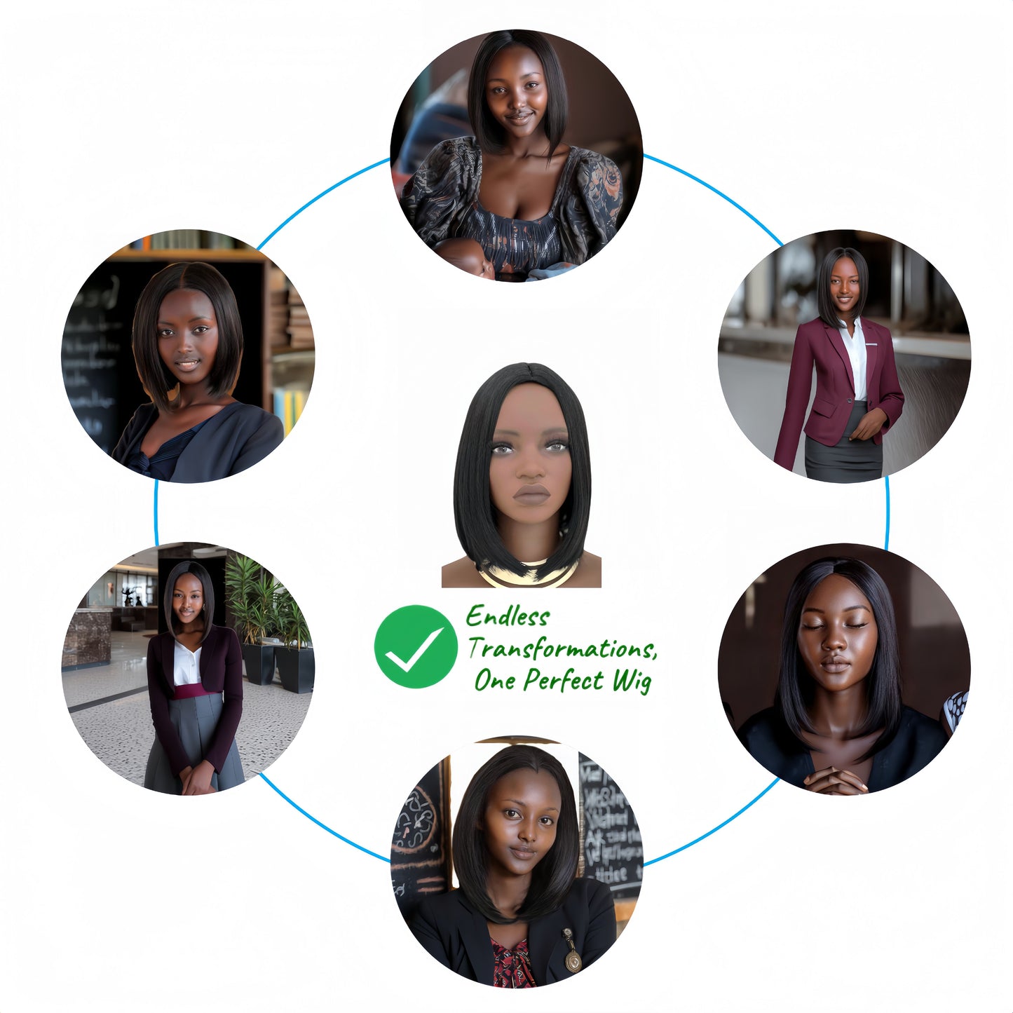 Synthetic Straight Bob Wigs - 12 Inch | 180% Density Natural Look(1B Black, Gift)