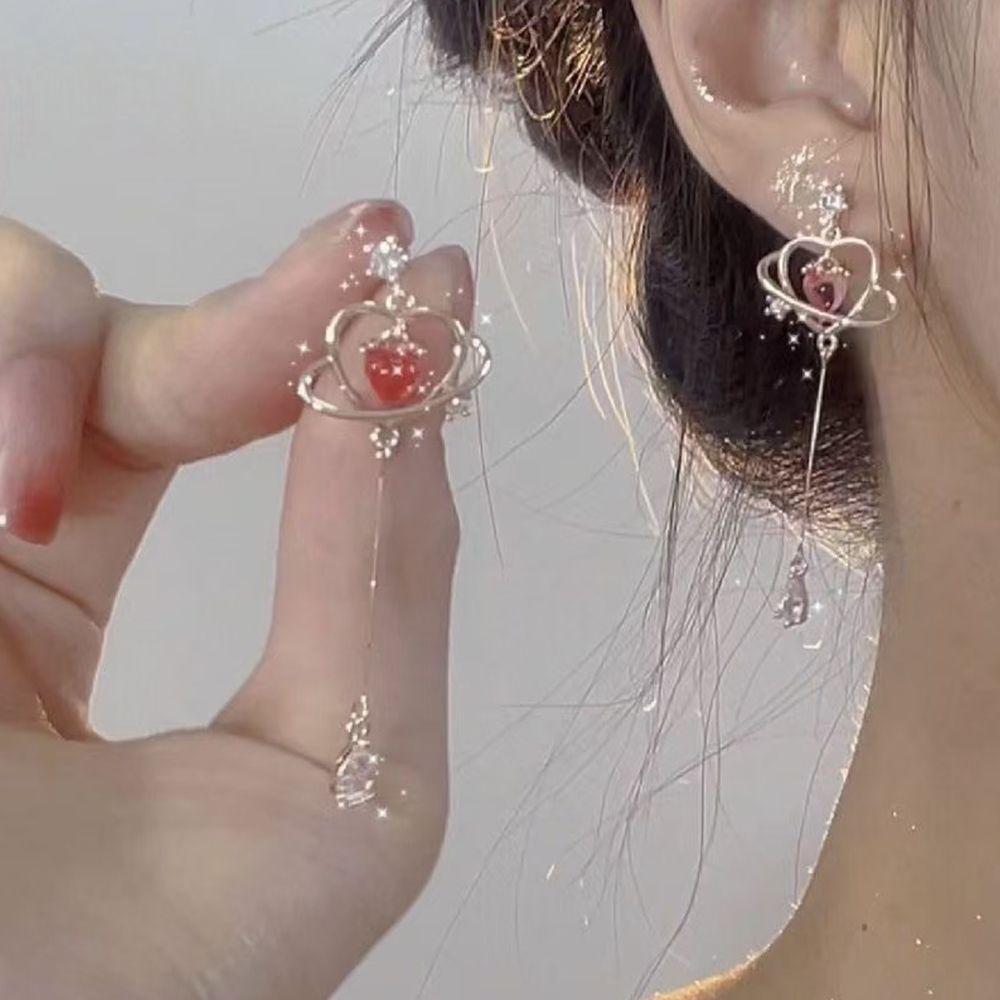 Long love-heart earrings and ear studs for women. They have a light luxury and elegant temperament.