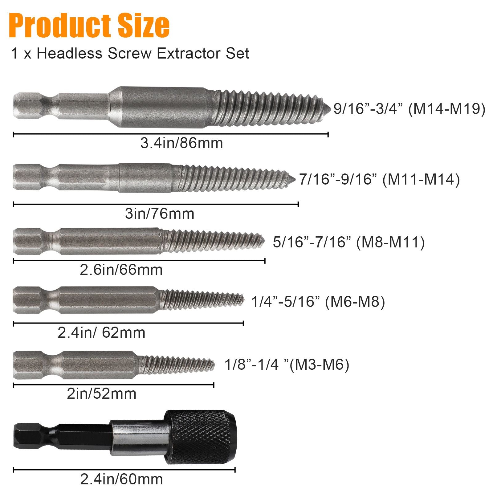 12Pcs Stud Screw Extractor Remover 1/4 Inch Hex Shank Damaged Bolt Easy Out Sets