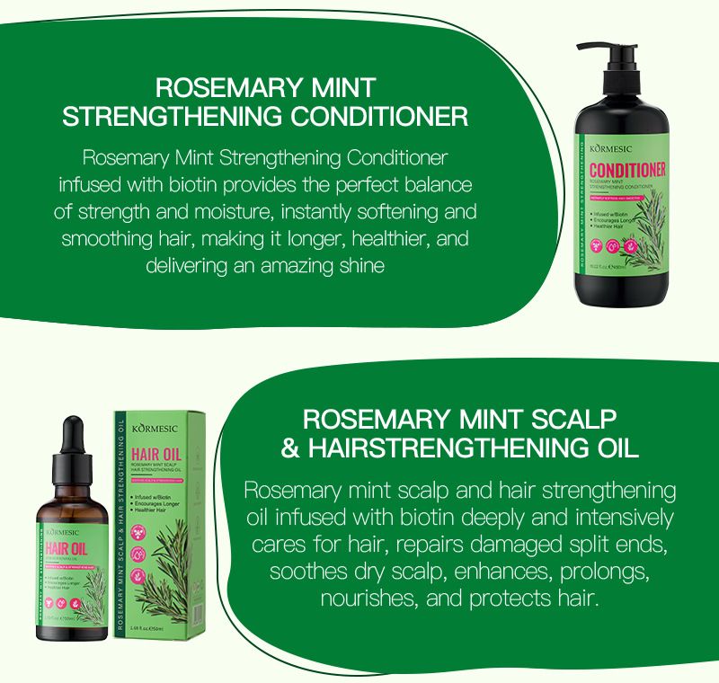4PCS KORMESIC Rosemary Mint & Biotin 4-Piece Hair Strengthening System - Shampoo, Conditioner, Scalp Oil & Mask Set Repairs Split Ends, Soothes Dry Scalp & Boosts Shine for Fragile/Damaged Hair