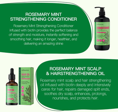 4PCS KORMESIC Rosemary Mint & Biotin 4-Piece Hair Strengthening System - Shampoo, Conditioner, Scalp Oil & Mask Set Repairs Split Ends, Soothes Dry Scalp & Boosts Shine for Fragile/Damaged Hair