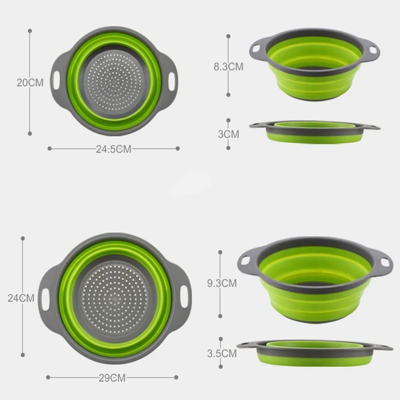 2pcs 29cm*24cm Silicone Round Folding Vegetable Fruits Washing Drain Basket Colander Strainer Collapsible Drainer Kitchen Tool Cookware Sets Cooking