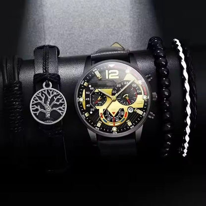 5PCS Men Watch Set Men's Watch And 4PCS Bracelet Fashion With Calendar Sports Business Quartz Steel Strip Watch Men's Sports Watch Male Wrist Watch