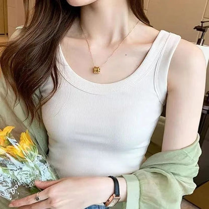 New Camisole vest Women Tops T-shirts Small Tank top slim Women's Cotton Ladies Girls' Suspended Vest Female Camisole wearoutside sleeveless threaded t-shirt Running Gym Yoga Lingerie Clothing Dresse