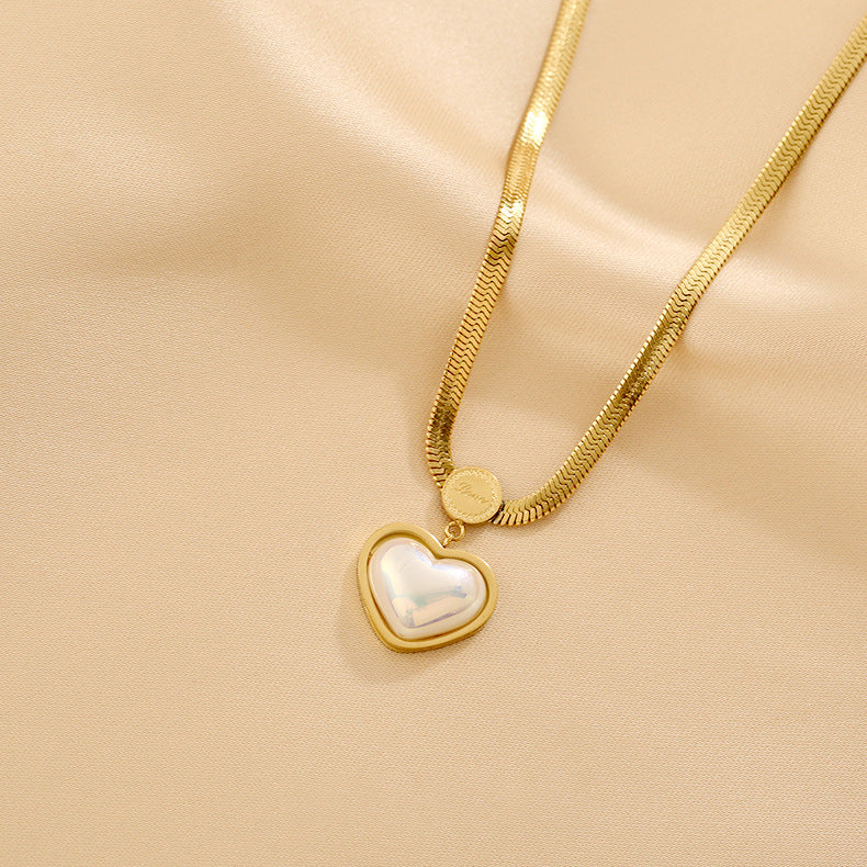 Non Fading Necklace Pearl Heart Pendant Stainless Steel Gold Color Necklace Party For Womens Luxury Jewelry Accessories Pearl Charms Chain Choker Necklaces Earrings For Women Girl Friend gif