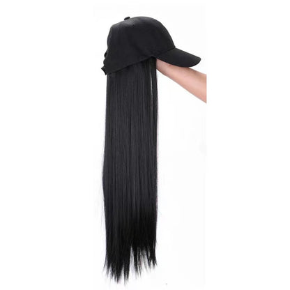 New arrival Wig hat one black long straight hair synthetic lady wig for women