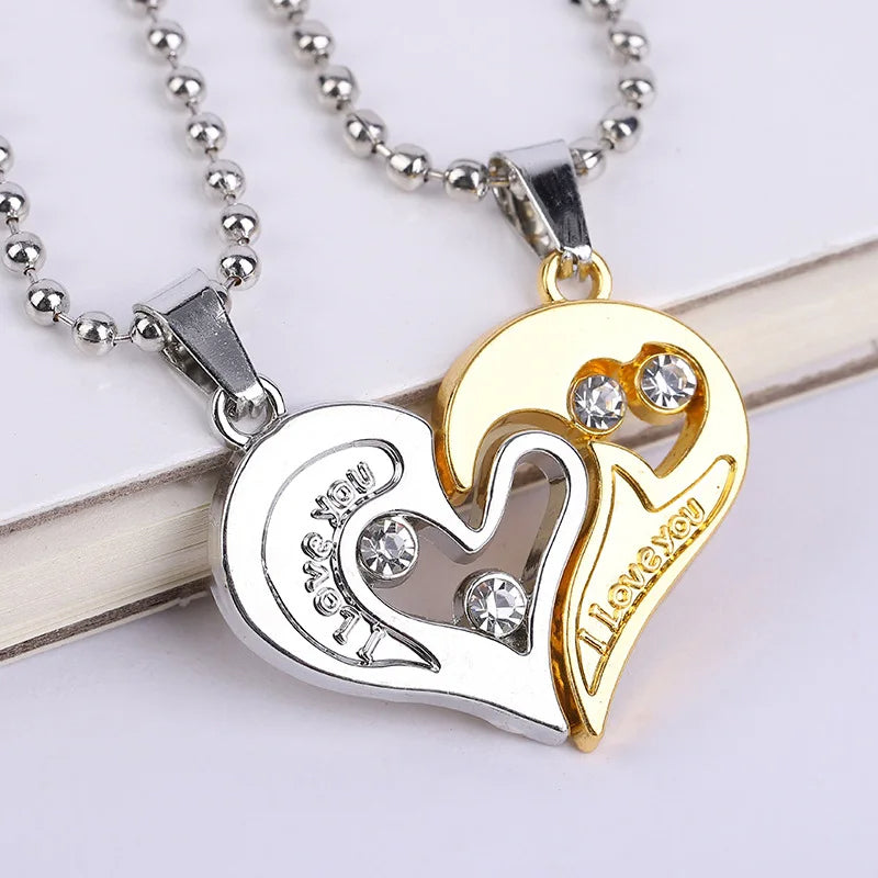 2Pcs/Set Couple Heart Shape I Love You Pendant Necklace Lovers Couples Jewelry Valentine's Gift，Fashion Couple Necklace Jewelry Unisex Lovers Couples Necklaces & Pendants