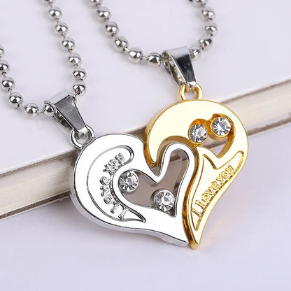 2Pcs/Set Couple Heart Shape I Love You Pendant Necklace Lovers Couples Jewelry Valentine's Gift，Fashion Couple Necklace Jewelry Unisex Lovers Couples Necklaces & Pendants