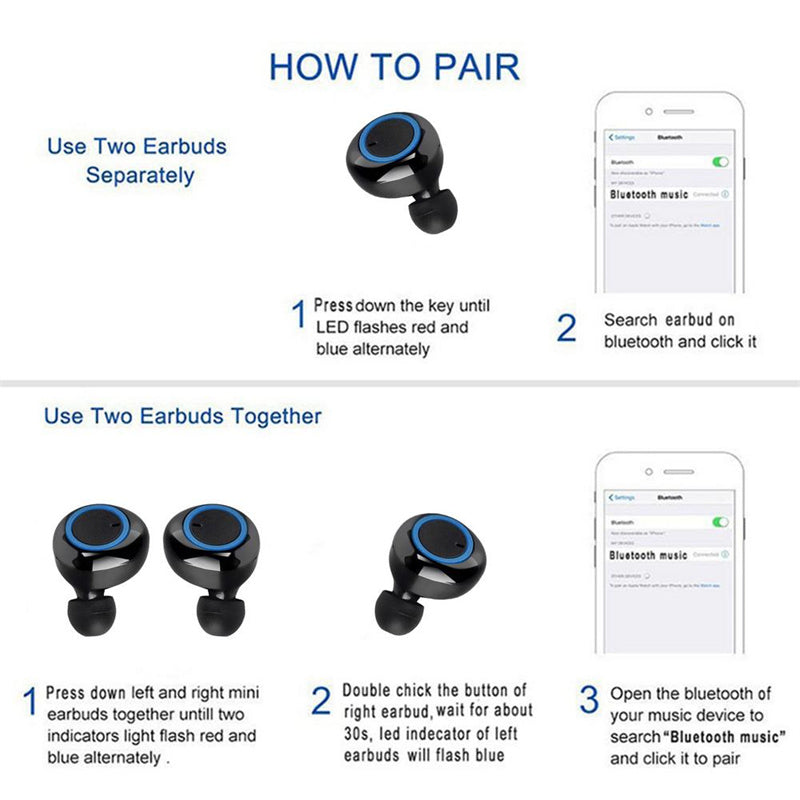 RichRipple Y50 Plus+ Wireless Bluetooth Earphone TWS Stereo Earbuds In-Ear Earpods Touch Control 450mAh with Mic Earphone for iOS&Android