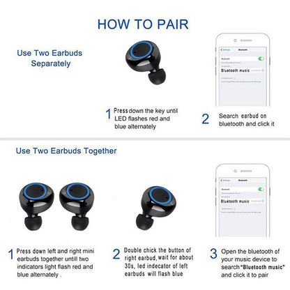 RichRipple Y50 Plus+ Wireless Bluetooth Earphone TWS Stereo Earbuds In-Ear Earpods Touch Control 450mAh with Mic Earphone for iOS&Android