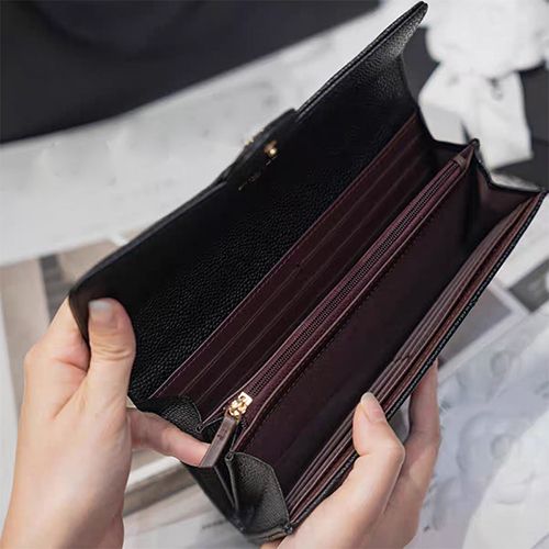 Black long wallet with large capacity and high-end feel, zippered inner pocket, flip cover card bag, two in one, high looks for girls