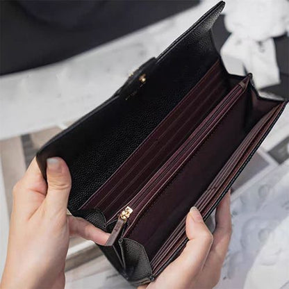 Black long wallet with large capacity and high-end feel, zippered inner pocket, flip cover card bag, two in one, high looks for girls