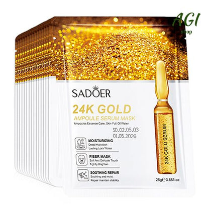 Facial Mask Sheet Pores Moisturizing 24K Gold Vitamin C Hyaluronic Acid Face Mask Facial Moisturizing Firming Hydrating Facial Masks Skin Care Oil-Control Anti-Aging Replenishment Face Care Treatments