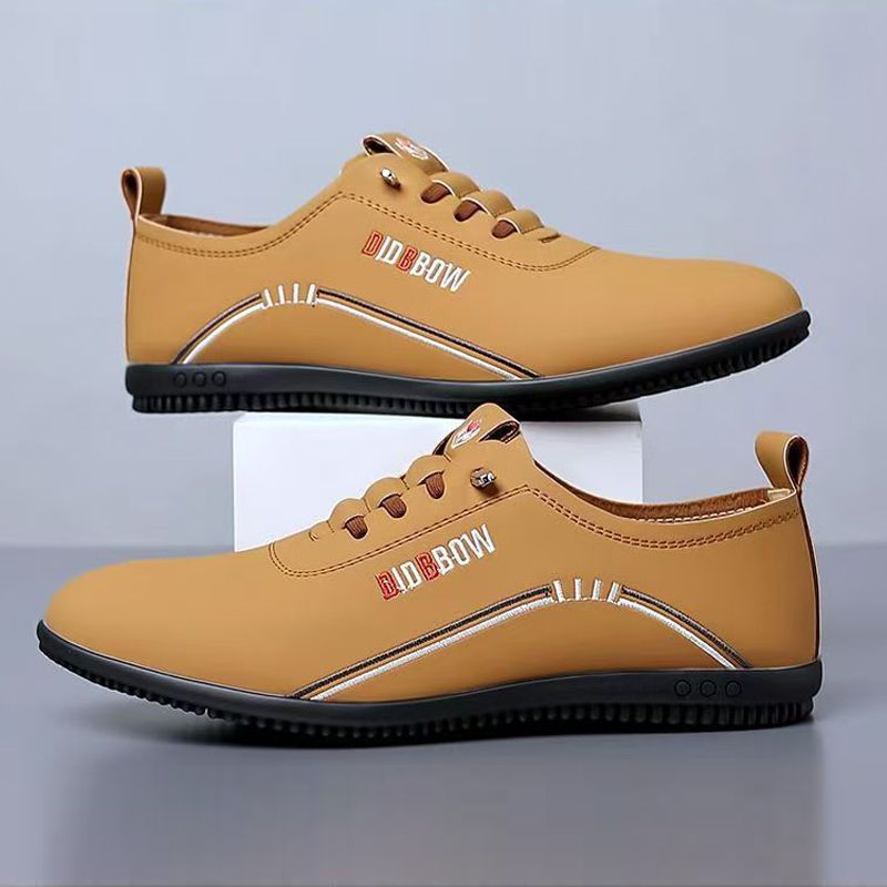 Size 41-44 men's light brown PU Artificial leather shoes business casual shoes boys work shoes students Oxfords walking shoes Daddy single shoes Light brown