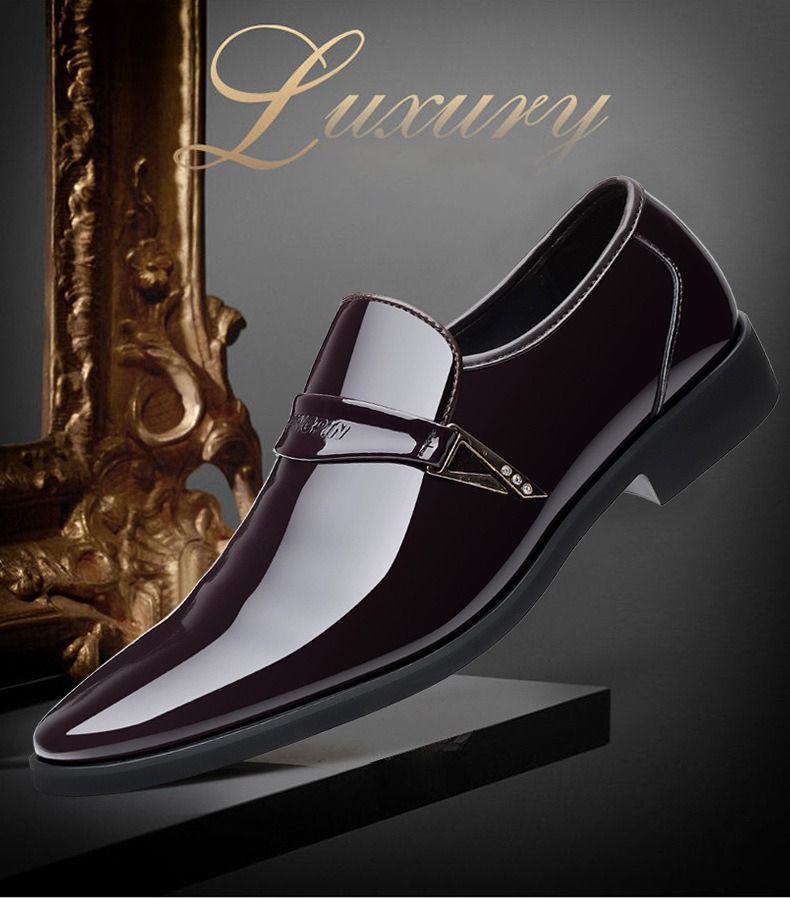 ASSKLO Business formal leather shoes exhibition increased height breathability resistance durability wedding groom's pointed toe slip on loafers dress shoes shiny Black [choose bigger size]