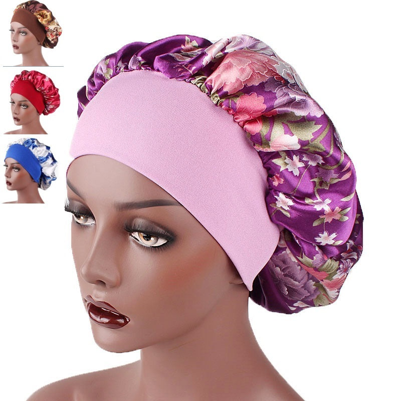Satin Sleeping Bonnet Headscarf Hat Headwraps Women Curly Springy Hair Wrap Silk Shower Cap Head Scarf Headwear Night Sleep Hat Adjust Head Cover Styling Accessories Soft Elastic Band Wide-Brimmed