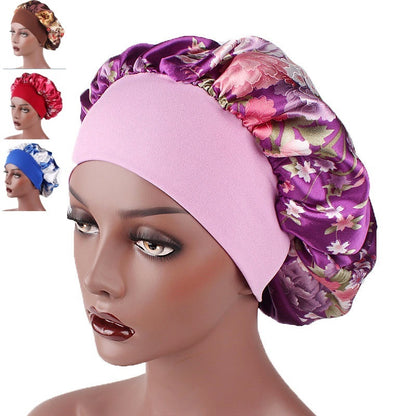 Satin Sleeping Bonnet Headscarf Hat Headwraps Women Curly Springy Hair Wrap Silk Shower Cap Head Scarf Headwear Night Sleep Hat Adjust Head Cover Styling Accessories Soft Elastic Band Wide-Brimmed
