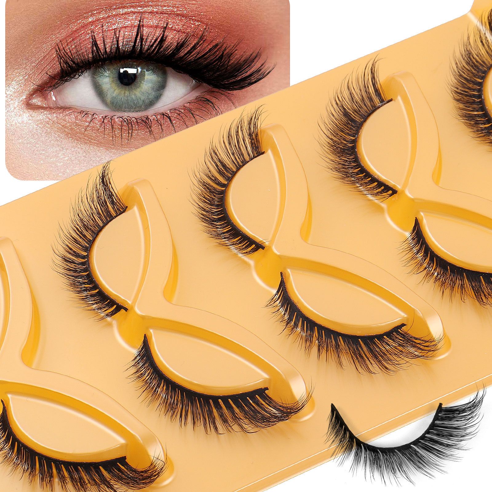New 5-Pair Set of False Eyelashes, Thick and Curly, Simulating Women's Natural Cat Eyelash