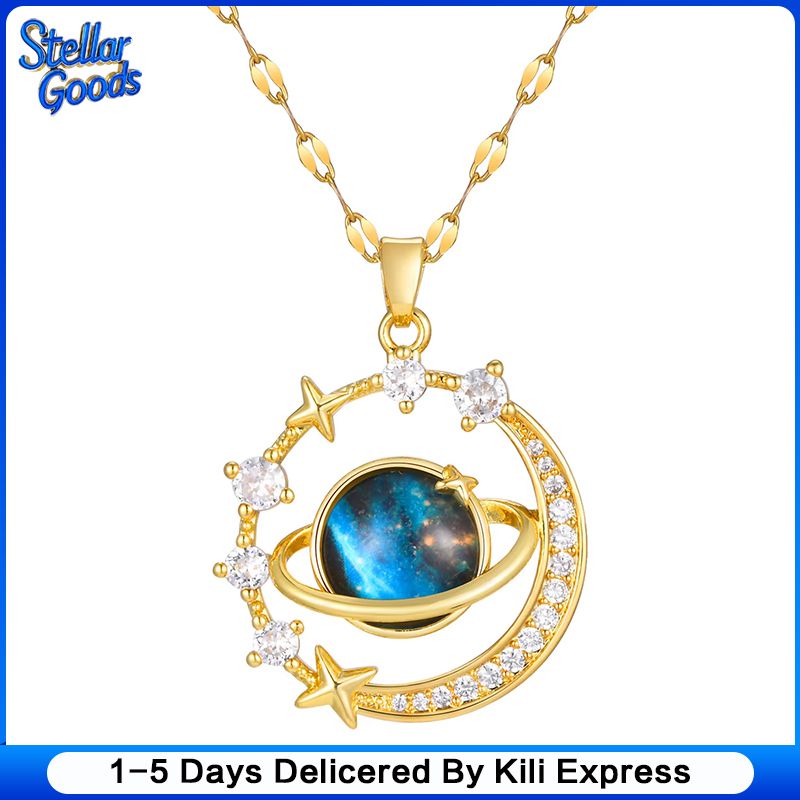 Pendant Necklaces Starry Sky Planet Light Luxury Temperament Gorgeous Diamond Women's Necklace Versatile Clavicle Chain Titanium Steel Necklace Women Jewelry