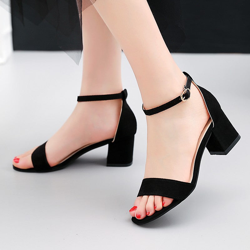 Ladies Shoes Women Shoes Heels Sandals Middle -Heeled Shoes Mid Heel Classic Buckle Famale Shoes On Sale
