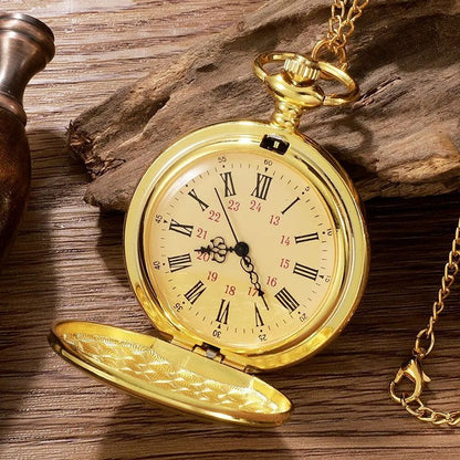 Classic Popular Pocket Watch Antique Steampunk Vintage Roman Numerals Quartz Pocket Watch Gold Case Necklace Pendant Clock Chain Mens Women Quartz Watches Gift For Son