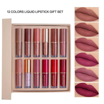 🔥 Welfare free perfume, only one week Muge leen12PCS/Set Lipsticks Matte Lip Gloss Sets Makeup Lasting Velvet Liquid Lipstick Set Cosmetic