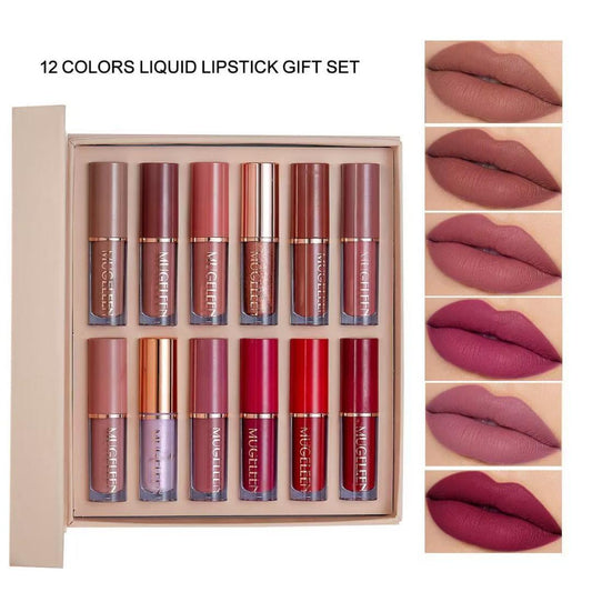 🔥 Welfare free perfume, only one week Muge leen12PCS/Set Lipsticks Matte Lip Gloss Sets Makeup Lasting Velvet Liquid Lipstick Set Cosmetic